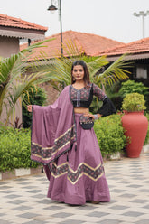 Navratri Collection Purple Cotton Ajrakh Print Lehenga Choli